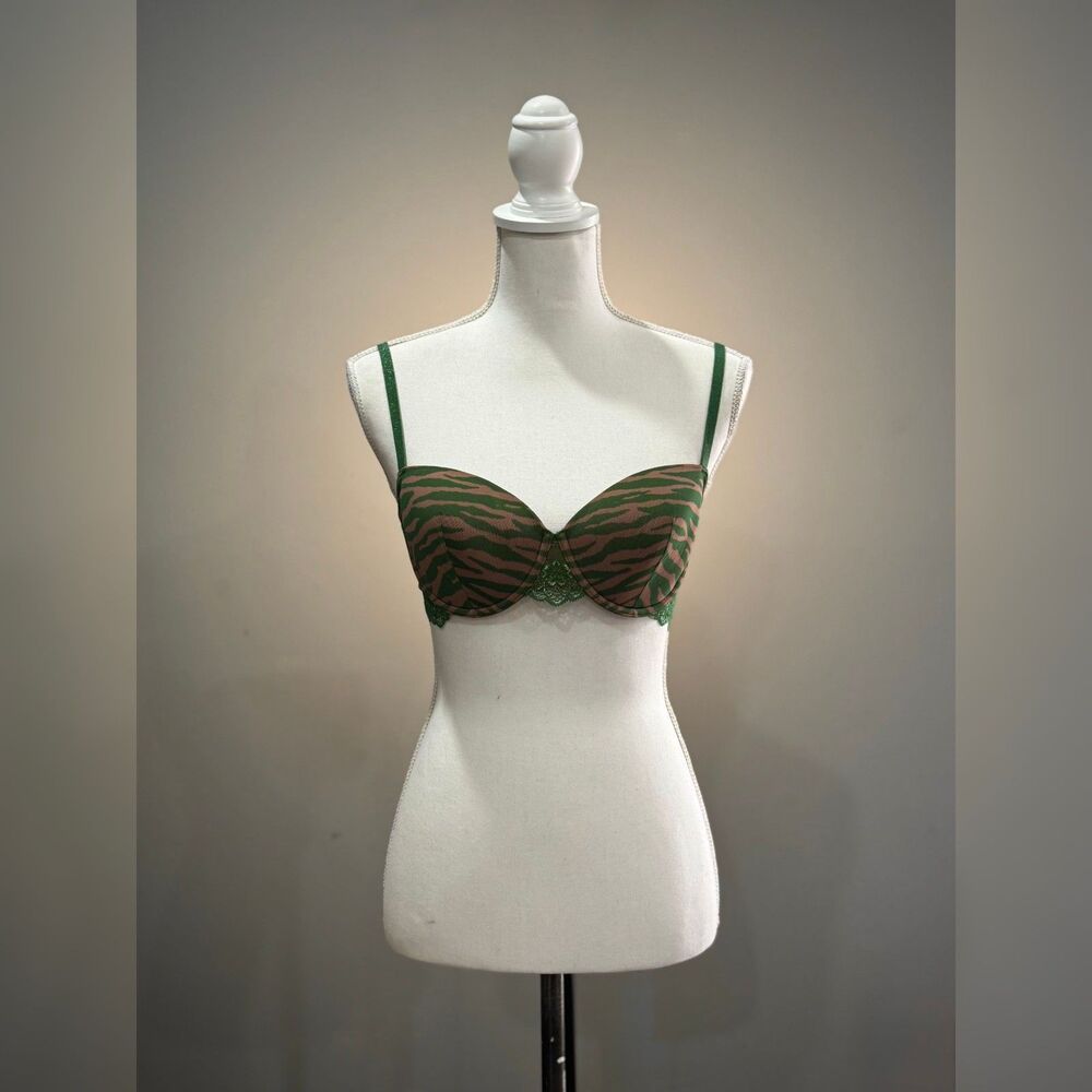 Brown/Green Thirdlove Zebra Print Lace Demi Bra Size 34C EUC